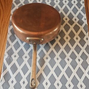Vintage Copper Skillet 8 inch with 3 Rivet Brass Handle